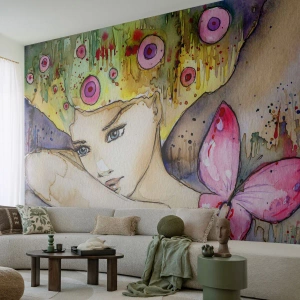 Fototapete Premium Canvas - Schmetterlingsprinzessin - Abstraktion, Frau, Aquarelle - 350x256 cm