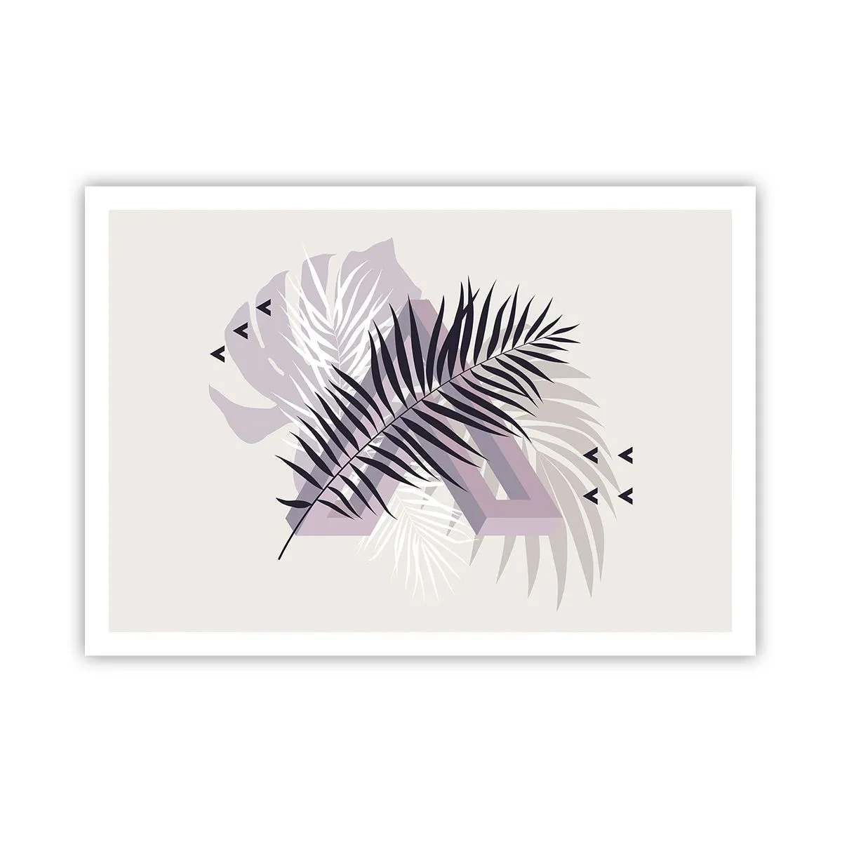 Poster - Eine minimalistische Komposition mit Blättern und geometrischen Formen - 100x70cm - Der Schatten des Schattens - Moderne Wanddekoration für Wohnzimmer und Schlafzimmer ARTTOR