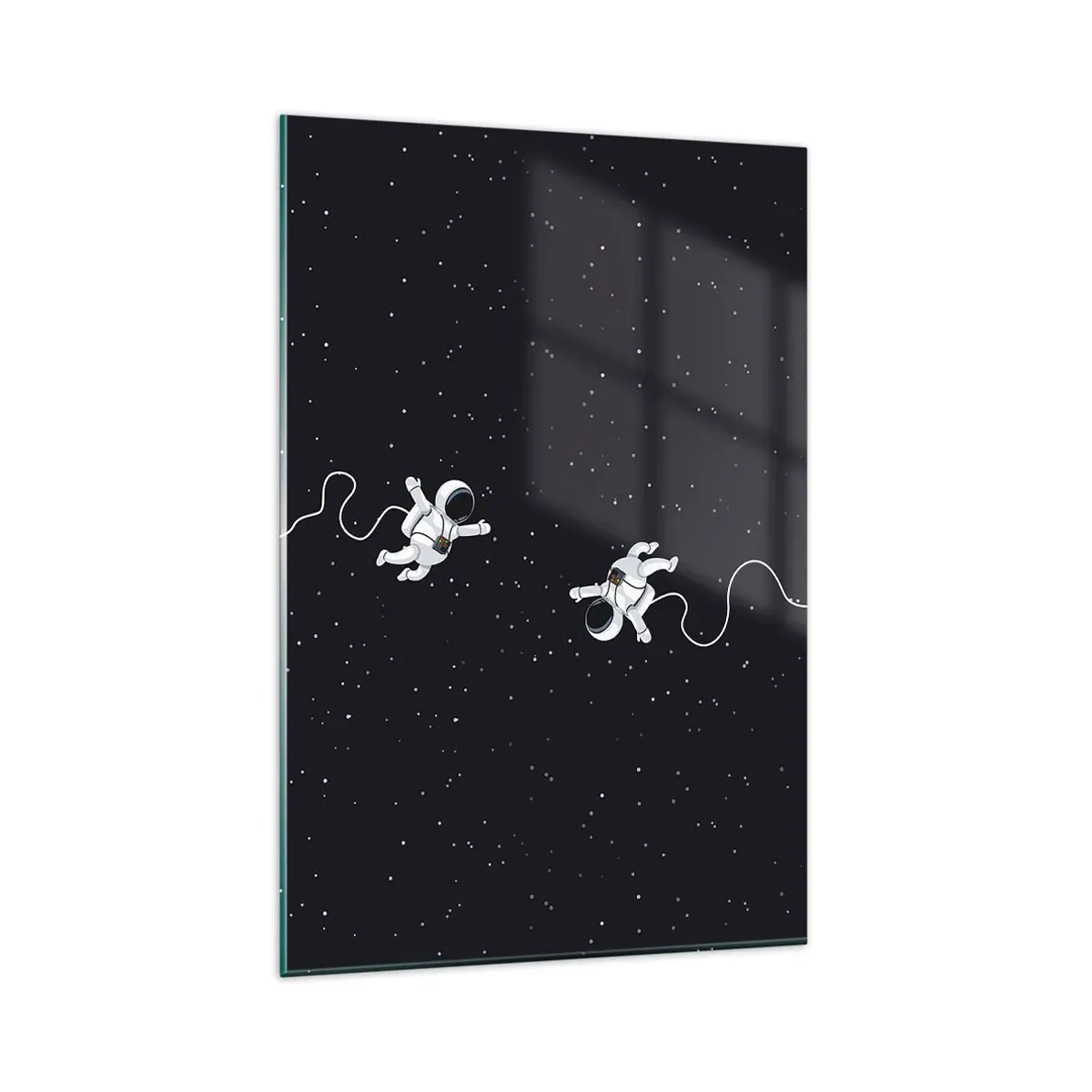 Glasbild - Bild auf glas - Astronauten schweben im Weltraum vor dem Hintergrund der Sterne - 80x120cm - Kosmischer Tanz - Moderne Wanddekoration für Wohnzimmer und Schlafzimmer ARTTOR
