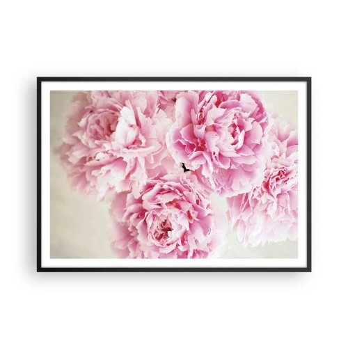 Poster in einem schwarzem Rahmen - Ein Strauß rosa Pfingstrosen auf hellem Hintergrund - 100x70cm - In rosa Glamour - Moderne Wanddekoration für Wohnzimmer und Schlafzimmer ARTTOR