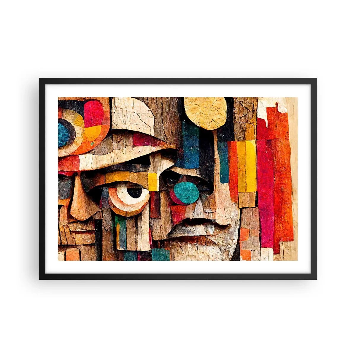Poster in einem schwarzem Rahmen - Abstrakte Gesichter in intensiven Farben - 70x50cm - Ich sehe dich… - Moderne Wanddekoration für Wohnzimmer und Schlafzimmer ARTTOR