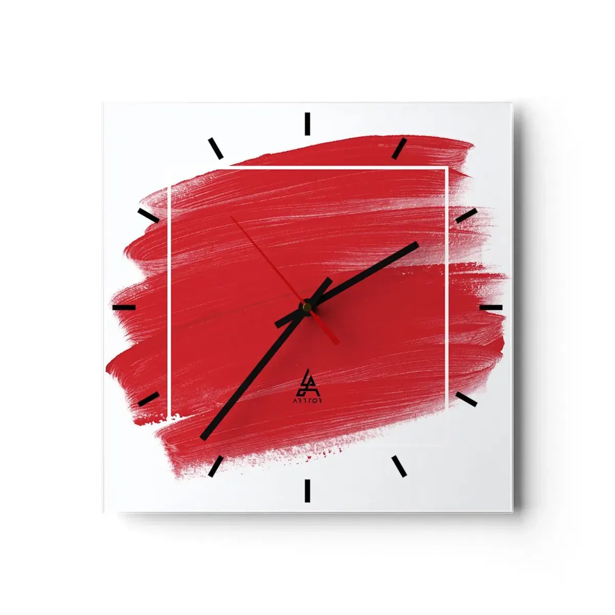Wanduhr - Glasuhr - Roter Pinselstrich mit weißem Rand - 30x30cm - Aus dem Rahmen - Moderne Wanddekoration für Wohnzimmer und Schlafzimmer ARTTOR