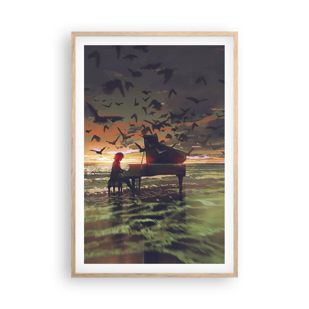 Poster in einem Rahmen aus heller Eiche - Konzert für Klavier und Wellen - 61x91 cm