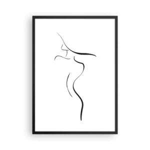 Poster in einem schwarzem Rahmen - Eine minimalistische Silhouette einer Frau, gezeichnet mit einer schwarzen Linie. - 50x70cm - Flüchtig wie eine Welle - Moderne Wanddekoration für Wohnzimmer und Schlafzimmer ARTTOR