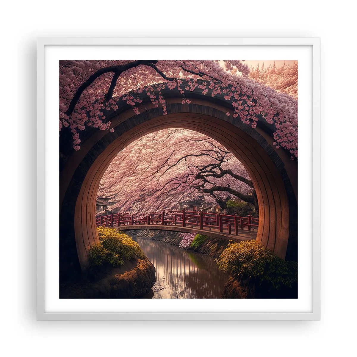 Poster in einem weißen Rahmen - Japanischer Frühling - 60x60 cm