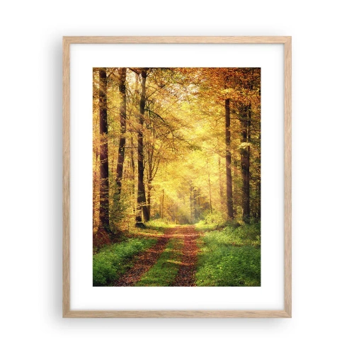 Poster in einem Rahmen aus heller Eiche - Waldgoldene Stille - 40x50 cm