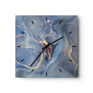 Wanduhr - Glasuhr - Abstrakte blaue Muster mit goldenen Akzenten - 30x30cm - Goldstaub - Moderne Wanddekoration für Wohnzimmer und Schlafzimmer ARTTOR