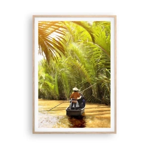 Poster in einem Rahmen aus heller Eiche - Eine Palmenschlucht entlang - 70x100 cm