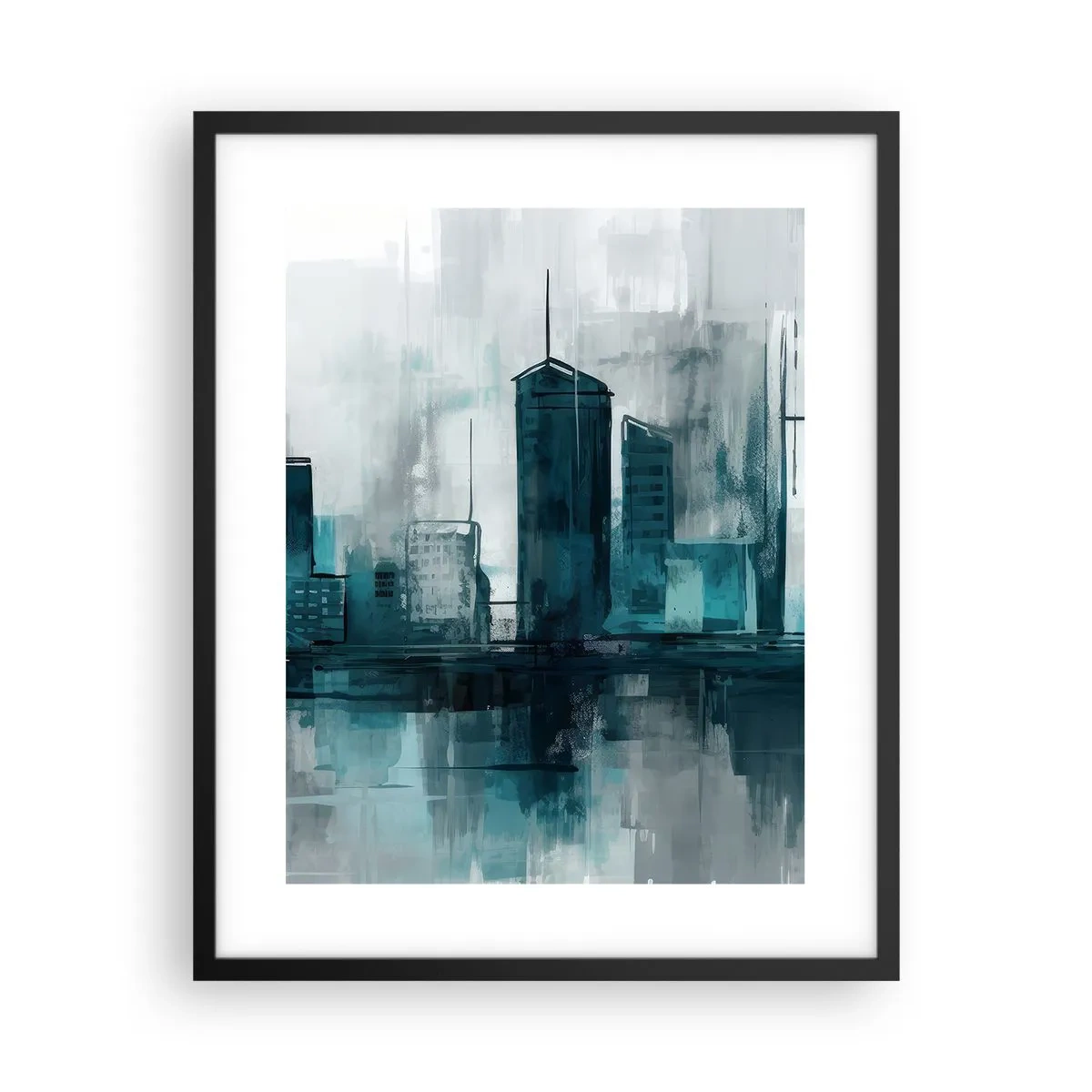 Poster in einem schwarzem Rahmen - Eine Stadt in der Farbe des Regens - 40x50 cm