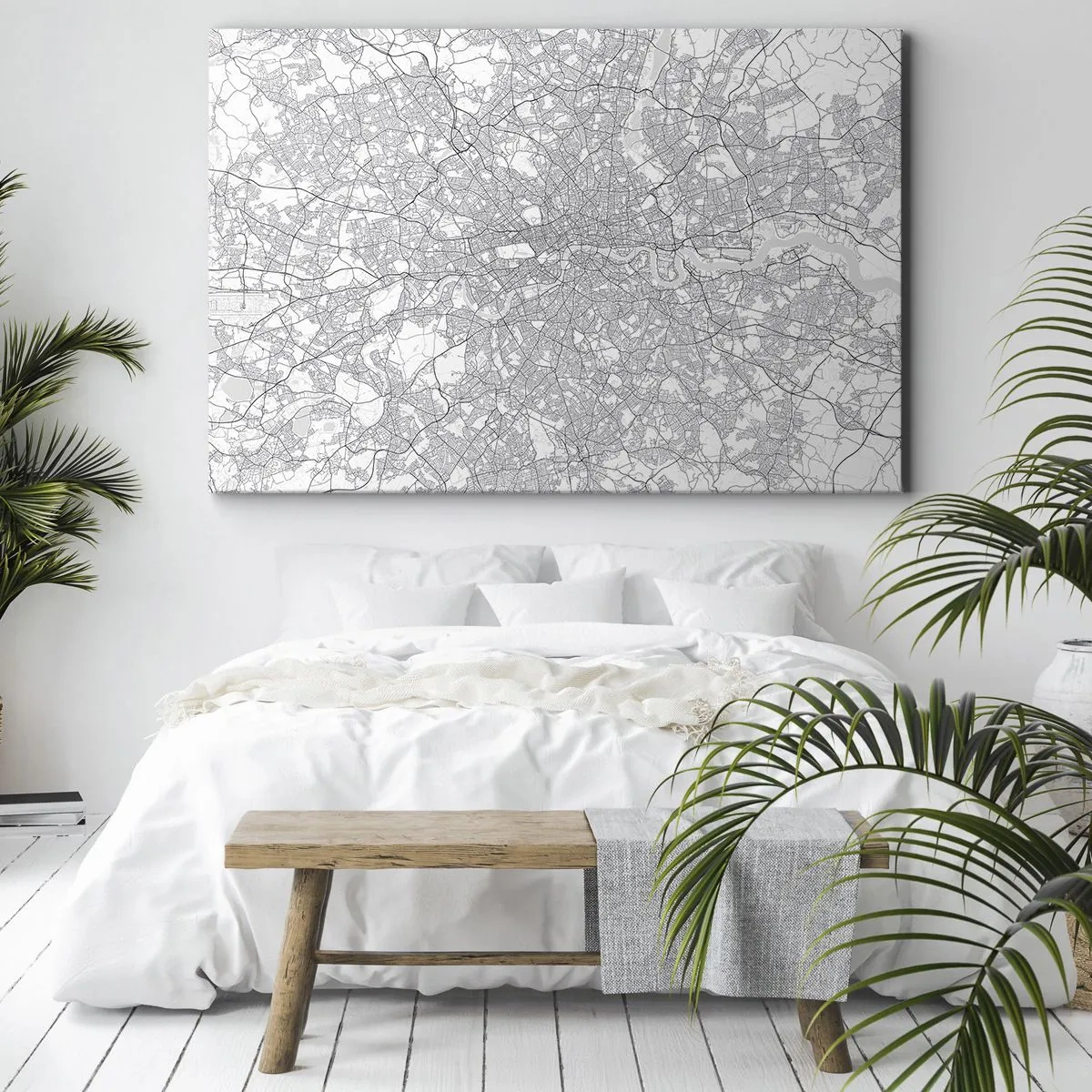 Bild auf Leinwand - Leinwandbild - Ein minimalistischer Stadtplan in Grautönen - 120x80cm - Karte des Labyrinths von London - Moderne Wanddekoration für Wohnzimmer und Schlafzimmer ARTTOR