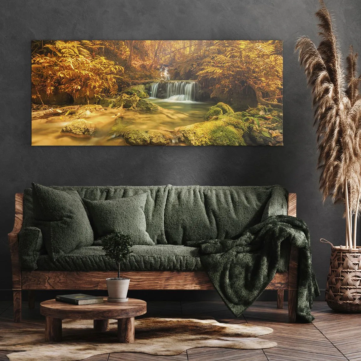 Bild auf Leinwand - Leinwandbild - Waldkaskade in Gold - 90x30 cm