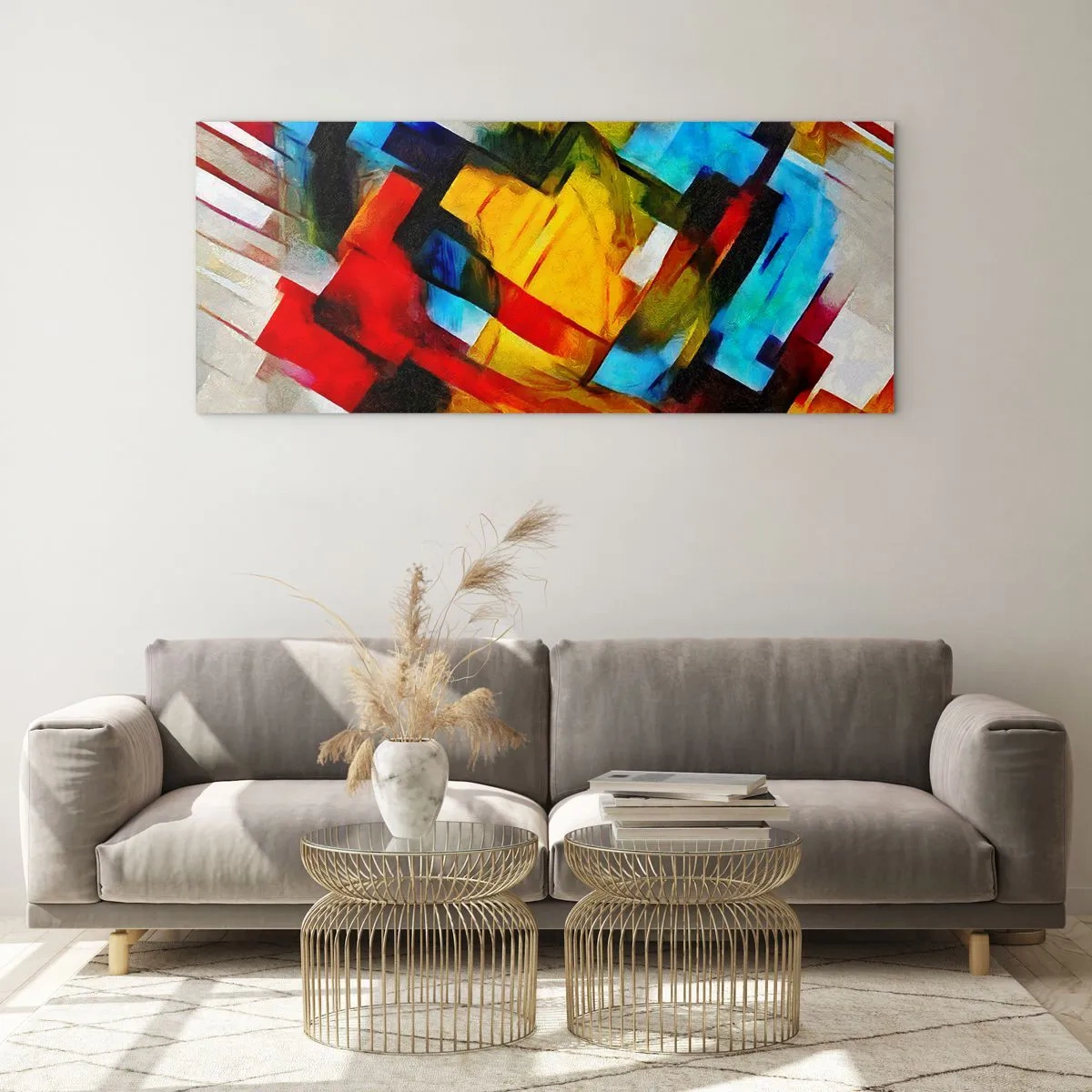 Glasbild - Bild auf glas - Abstrakte geometrische Komposition in lebendigen Farben - 140x50cm - Ein bunter Interleaver - Moderne Wanddekoration für Wohnzimmer und Schlafzimmer ARTTOR
