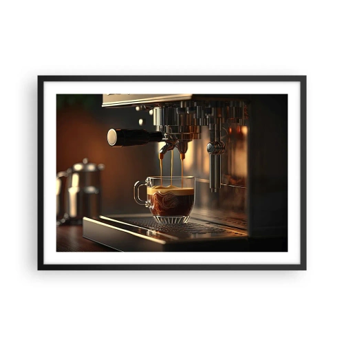 Poster in einem schwarzem Rahmen - Kaffeemaschine mit einer Tasse aromatischem Espresso - 70x50cm - Sinnliche Mischung - Moderne Wanddekoration für Wohnzimmer und Schlafzimmer ARTTOR