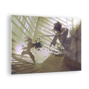 Glasbild - Bild auf glas - Samurai-Duell in einer dynamischen Szene - 70x50cm - Und du kannst ein Samurai sein - Moderne Wanddekoration für Wohnzimmer und Schlafzimmer ARTTOR