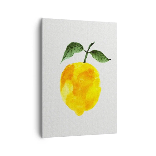 Bild auf Leinwand - Leinwandbild - Aquarell Zitrone mit grünen Blättern auf hellem Hintergrund - 50x70cm - So schmeckt man die Sonne - Moderne Wanddekoration für Wohnzimmer und Schlafzimmer ARTTOR