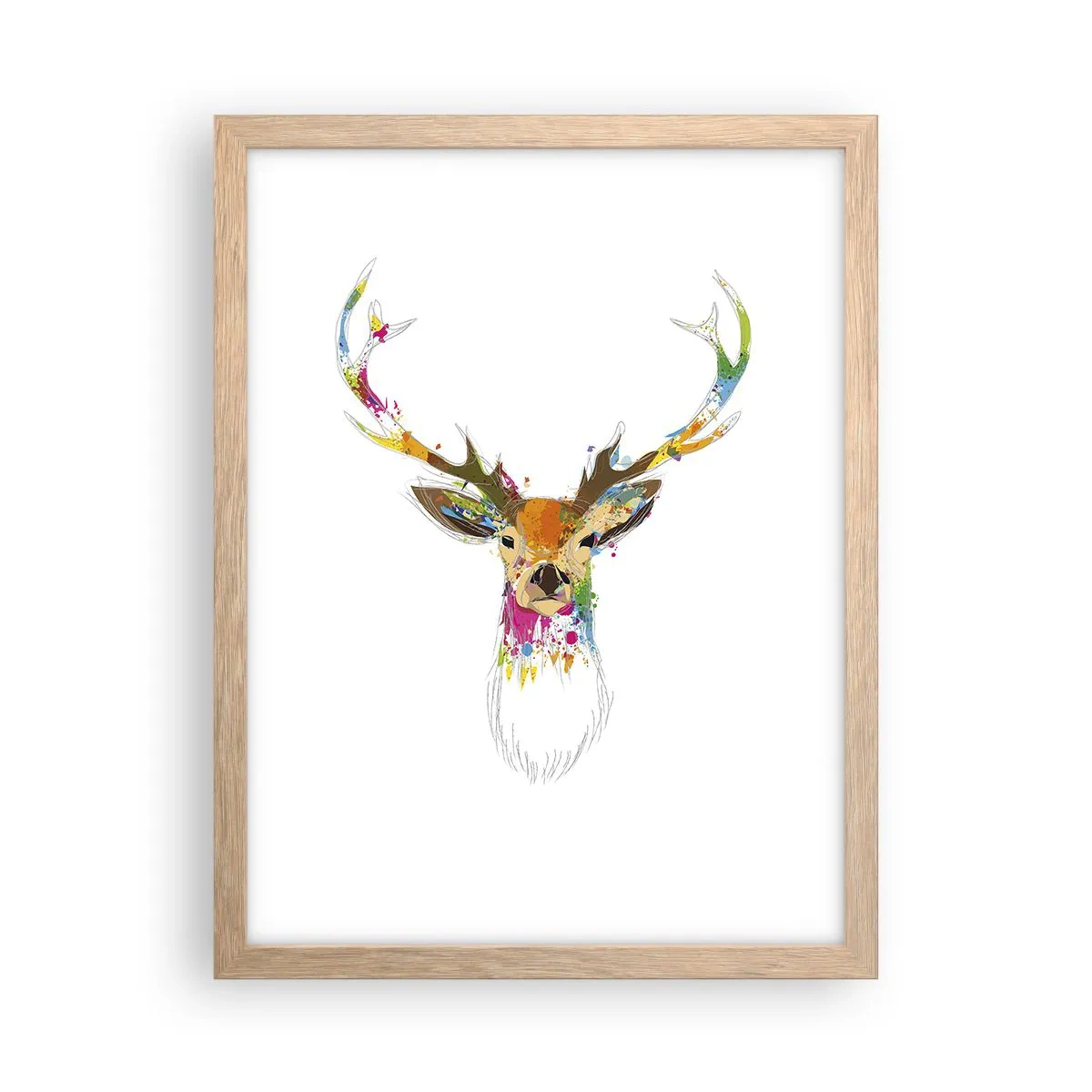 Poster in einem Rahmen aus heller Eiche - Ein mildes Reh in Farbe getaucht - 30x40 cm