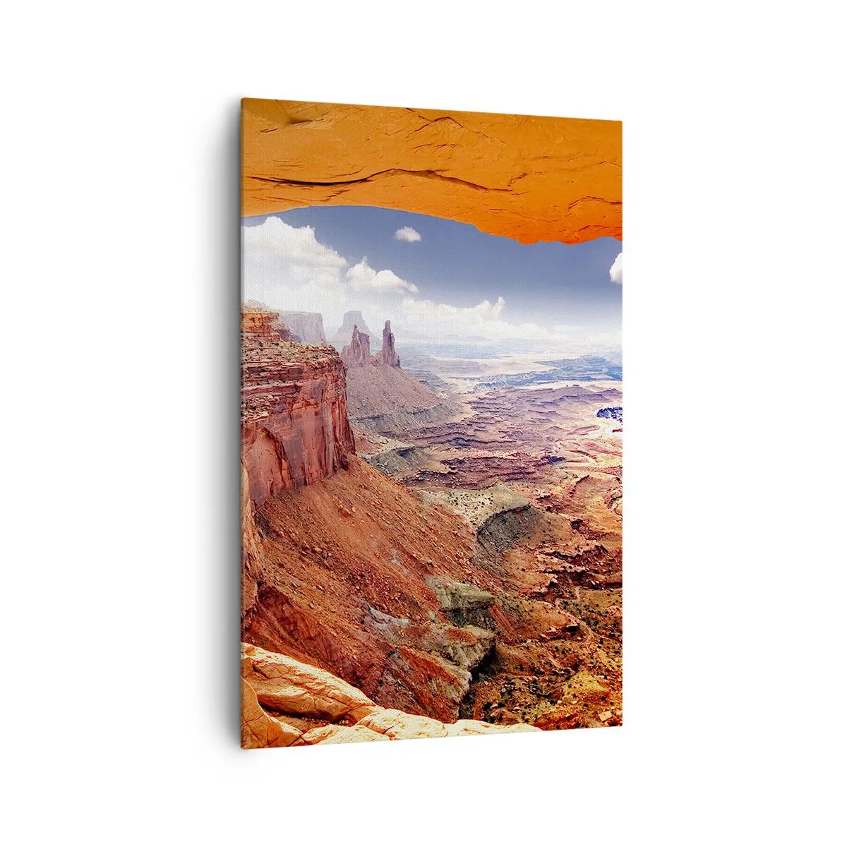 Bild auf Leinwand - Leinwandbild - Canyon durch ein Felsfenster mit warmen Felstönen gesehen - 80x120cm - Von der Natur selbst geschnitzt - Moderne Wanddekoration für Wohnzimmer und Schlafzimmer ARTTOR