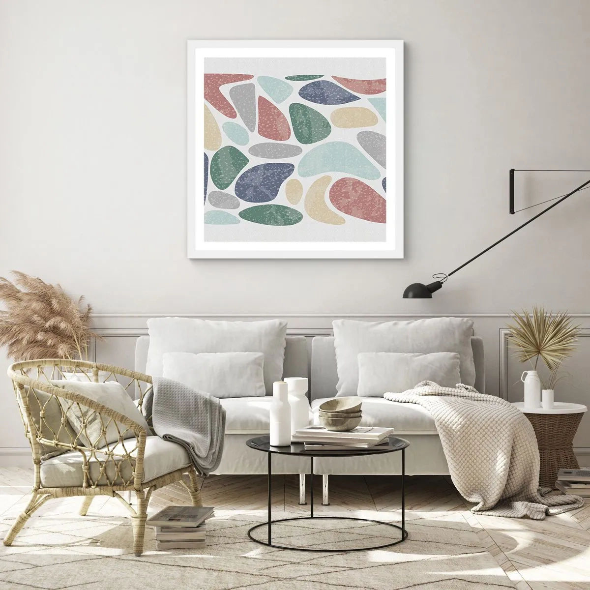 Poster in einem weißen Rahmen - Mosaik aus pulverförmigen Farben - 60x60 cm