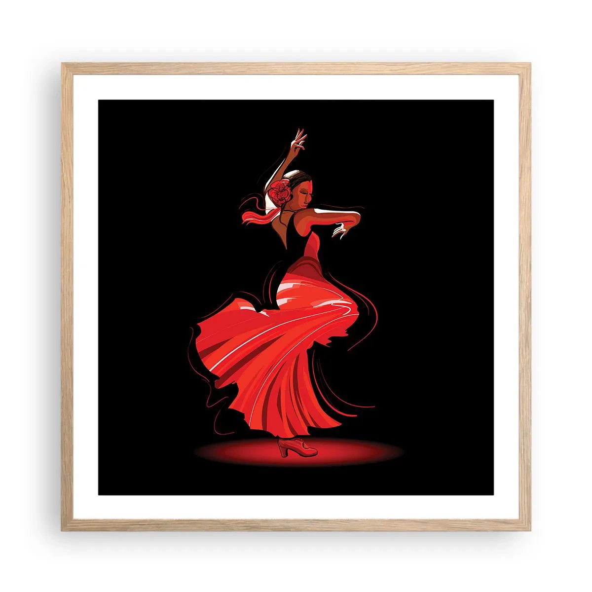 Poster in einem Rahmen aus heller Eiche - Der feurige Geist des Flamenco - 60x60 cm