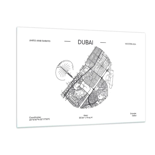 Glasbild - Bild auf glas - Eine minimalistische Karte von Dubai im Schwarz-Weiß-Stil. - 120x80cm - Anatomie von Dubai - Moderne Wanddekoration für Wohnzimmer und Schlafzimmer ARTTOR