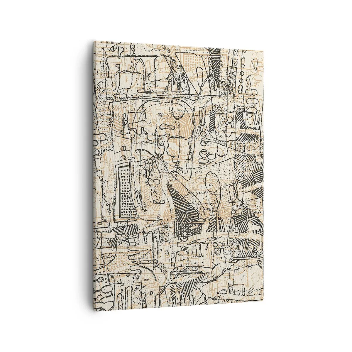 Bild auf Leinwand - Leinwandbild - Abstrakte Muster und Linien auf beigem Hintergrund - 50x70cm - Es wartet darauf, entschlüsselt zu werden - Moderne Wanddekoration für Wohnzimmer und Schlafzimmer ARTTOR