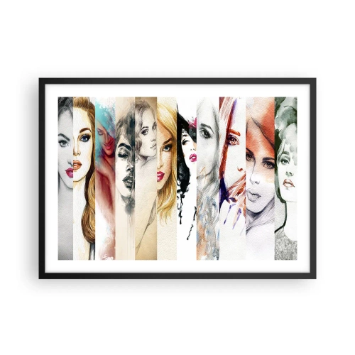 Poster in einem schwarzem Rahmen - Eine Sammlung von Frauenporträts in verschiedenen künstlerischen Stilen. - 70x50cm - Und es ist immer DU - Moderne Wanddekoration für Wohnzimmer und Schlafzimmer ARTTOR