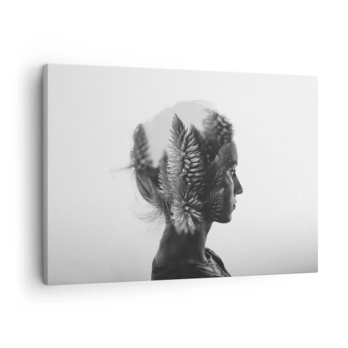 Bild auf Leinwand - Leinwandbild - Ein subtiles Porträt mit Elementen der Natur - 70x50cm - Dame des Kiefernwaldes - Moderne Wanddekoration für Wohnzimmer und Schlafzimmer ARTTOR