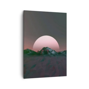 Bild auf Leinwand - Leinwandbild - Geometrische Berge mit der untergehenden Sonne im Hintergrund - 50x70cm - In einer Nachbargalaxie - Moderne Wanddekoration für Wohnzimmer und Schlafzimmer ARTTOR