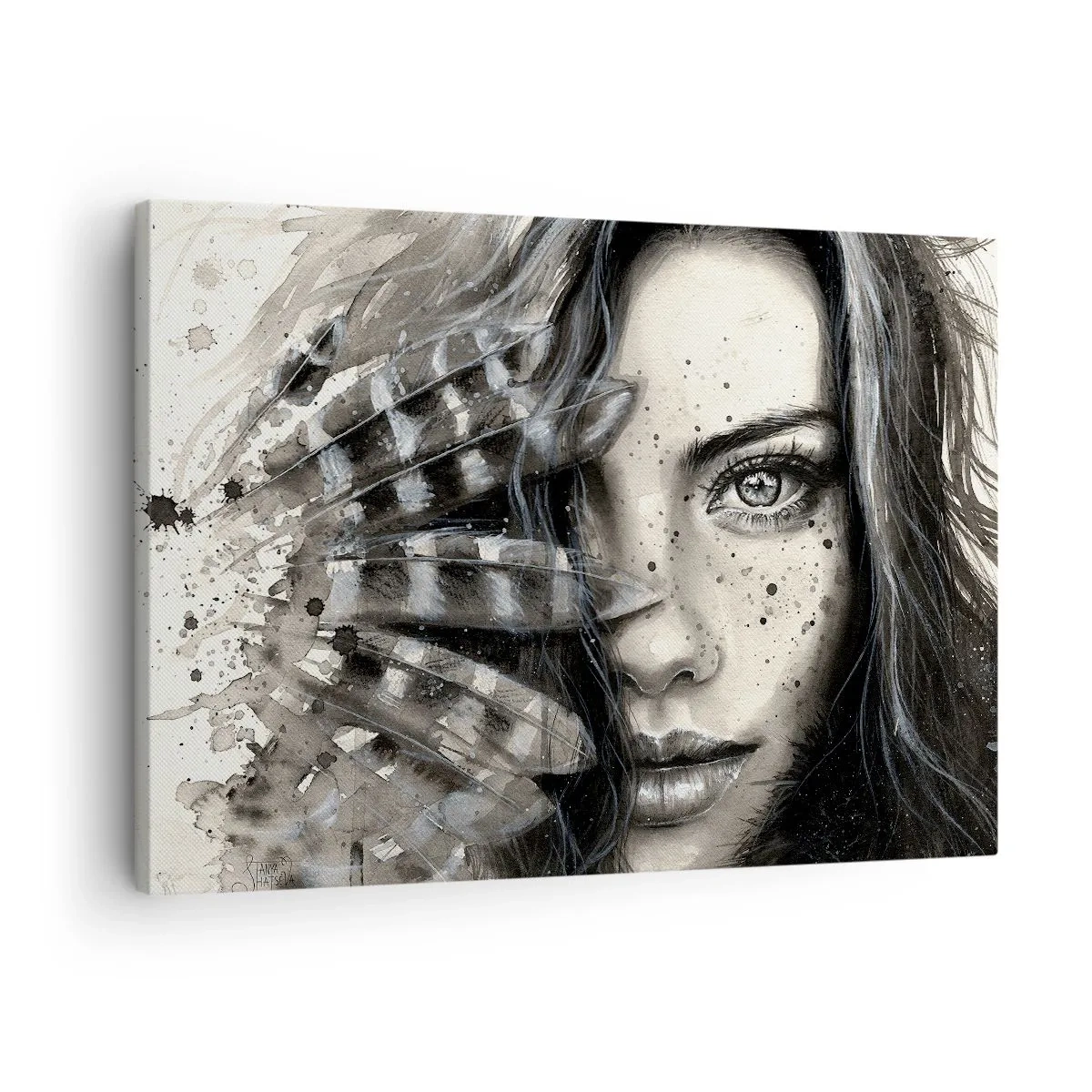 Bild auf Leinwand - Leinwandbild - Künstlerisches Frauenporträt mit abstrakten Details - 70x50cm - Wilde Schönheit - Moderne Wanddekoration für Wohnzimmer und Schlafzimmer ARTTOR