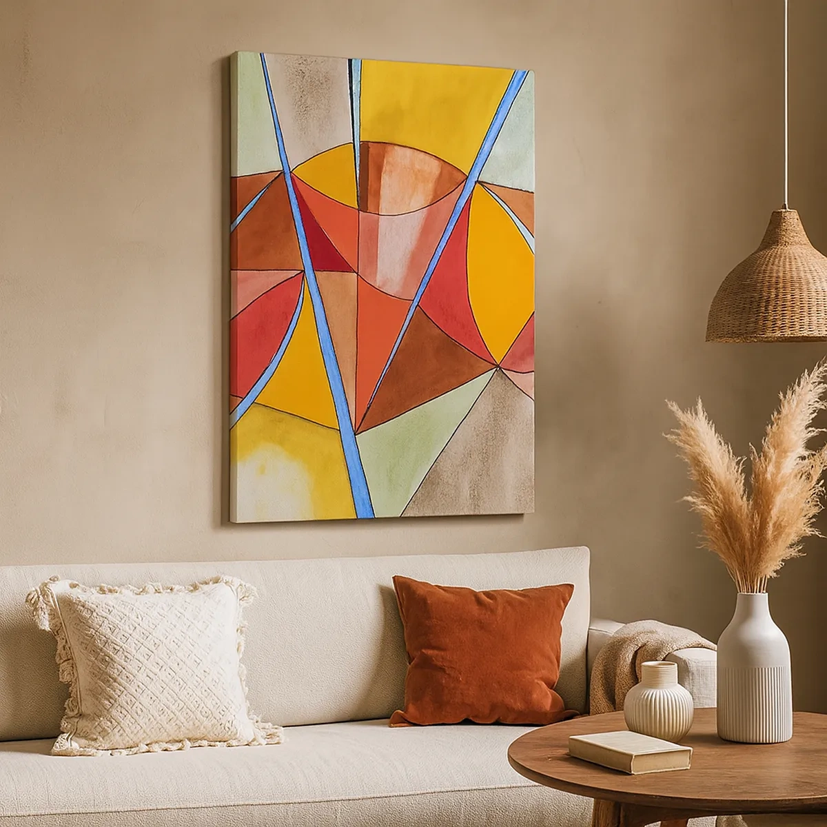 Bild auf Leinwand - Leinwandbild - Eine abstrakte Komposition in lebendigen geometrischen Farben. - 50x70cm - Das Karussell, das Traumkarussell - Moderne Wanddekoration für Wohnzimmer und Schlafzimmer ARTTOR