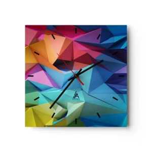 Wanduhr - Glasuhr - Bunte geometrische Abstraktion in lebendigen Farben - 30x30cm - Regenbogen-Origami - Moderne Wanddekoration für Wohnzimmer und Schlafzimmer ARTTOR