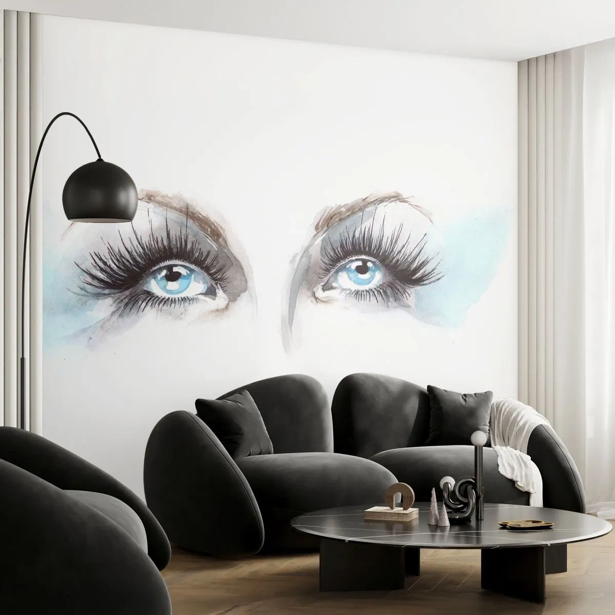 Fototapete Premium Sand - Hypnotisierende blaue Augen im Aquarellstil - 100x70cm - Engelsaugen? - Moderne Wanddekoration für Wohnzimmer und Schlafzimmer ARTTOR