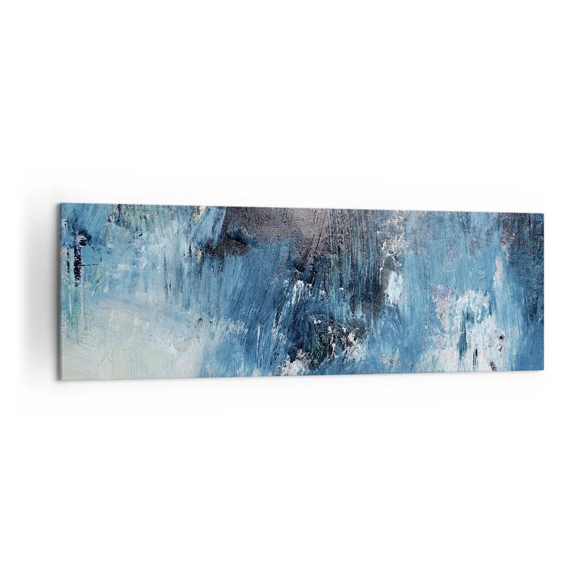 Bild auf Leinwand - Leinwandbild - Abstrakte Pinselstriche in Blautönen - 160x50cm - Rhapsodie in Blau - Moderne Wanddekoration für Wohnzimmer und Schlafzimmer ARTTOR