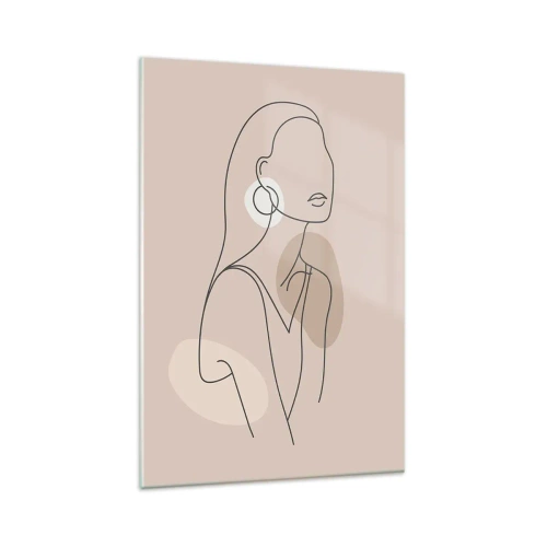 Glasbild - Bild auf glas - Minimalistische Illustration einer Frau mit Umrissen auf beigem Hintergrund - 80x120cm - Mädchenhafte Ikone - Moderne Wanddekoration für Wohnzimmer und Schlafzimmer ARTTOR
