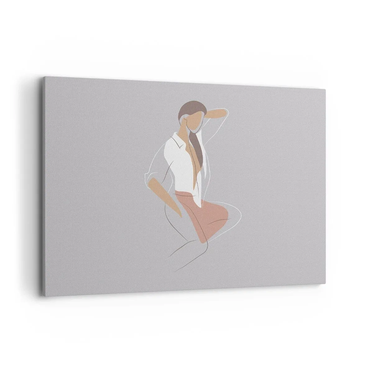 Bild auf Leinwand - Leinwandbild - Ein minimalistisches Frauenporträt in Pastellfarben. - 120x80cm - Umriss der Anmut - Moderne Wanddekoration für Wohnzimmer und Schlafzimmer ARTTOR