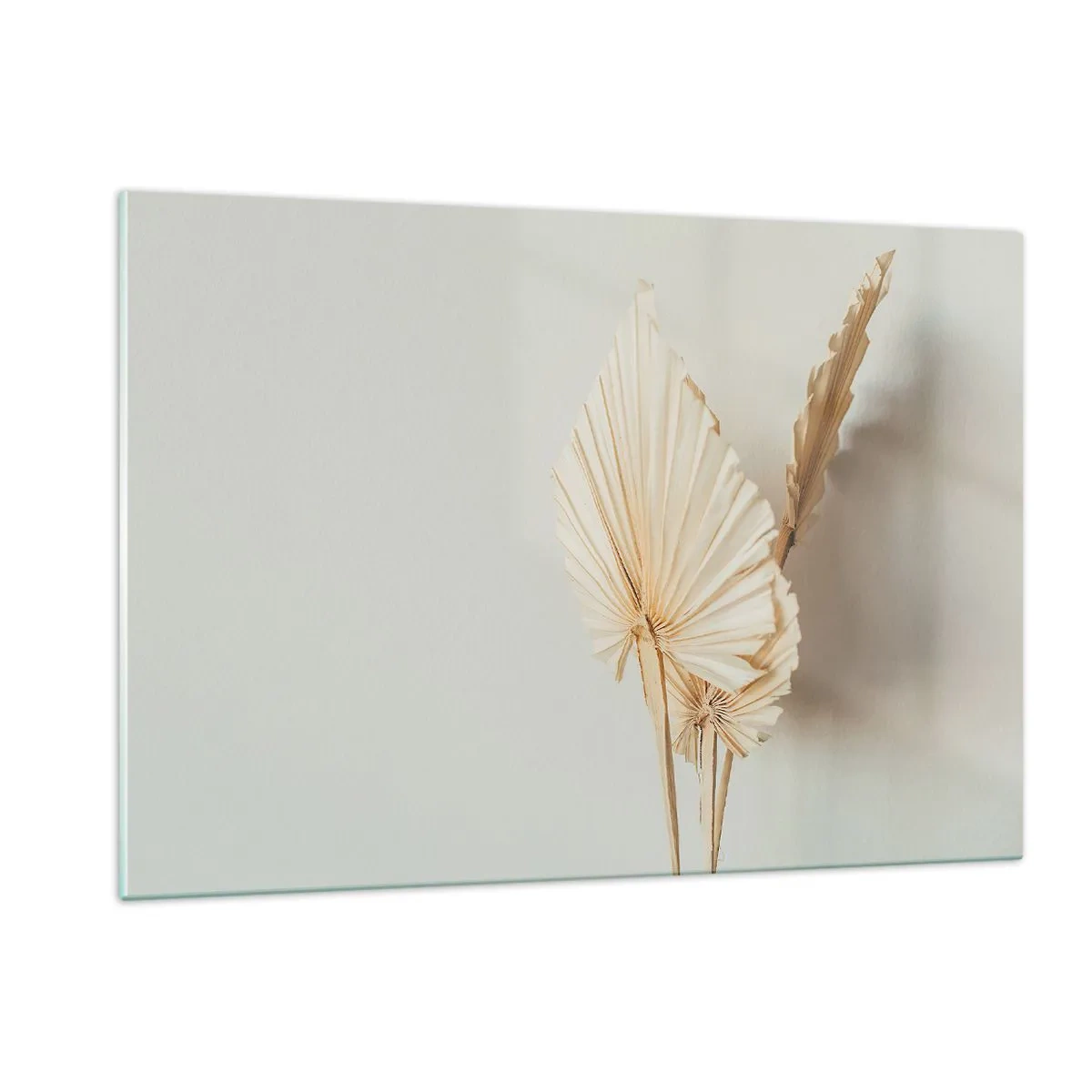 Glasbild - Bild auf glas - Getrocknete Palmblätter in Beigetönen auf hellem Hintergrund - 120x80cm - Wenn Sie Erleichterung brauchen - Moderne Wanddekoration für Wohnzimmer und Schlafzimmer ARTTOR