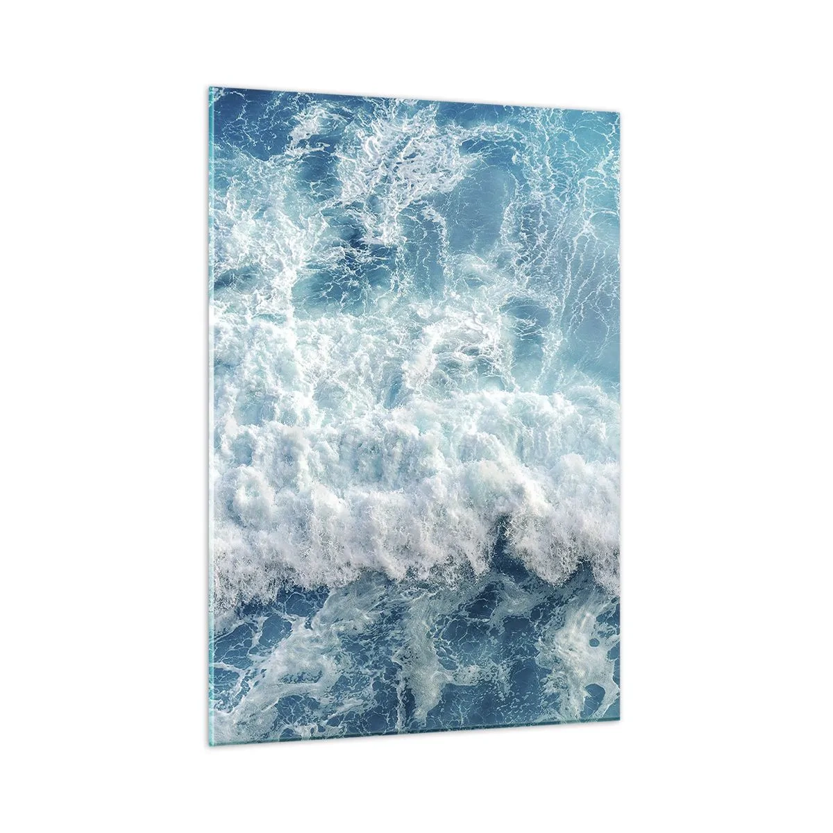 Glasbild - Bild auf glas - Blaue Wellen brechen an der Küste - 50x70cm - Freudig und springend - Moderne Wanddekoration für Wohnzimmer und Schlafzimmer ARTTOR