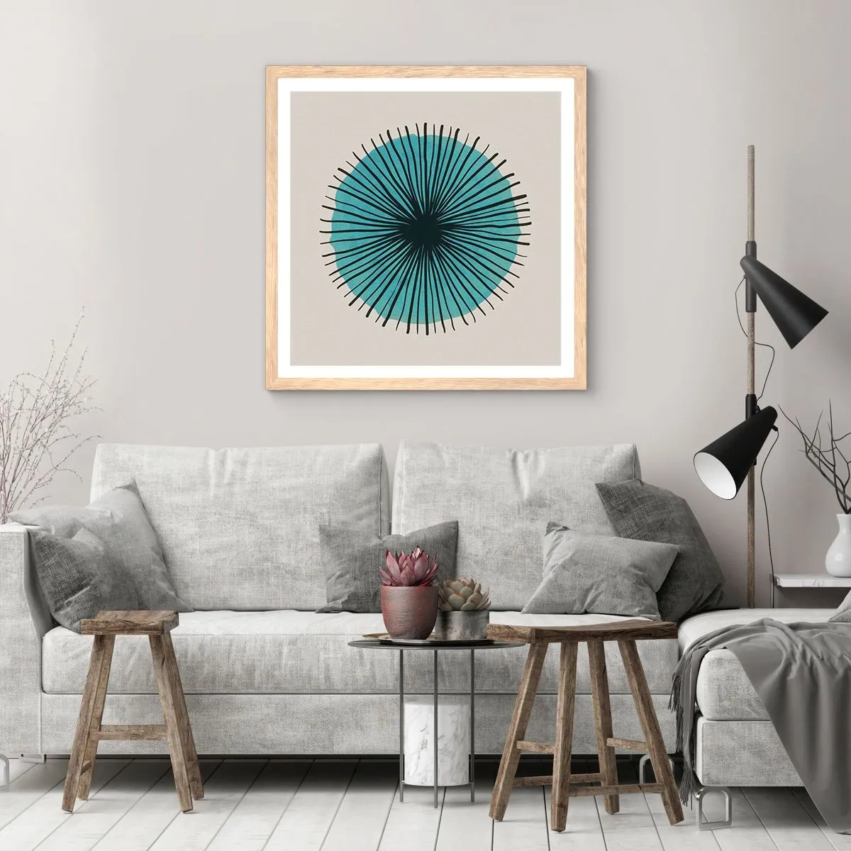 Poster in einem Rahmen aus heller Eiche - Strahlend im Blau - 30x30 cm