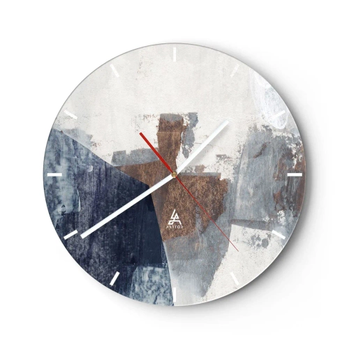 Wanduhr - Glasuhr - Eine abstrakte Komposition in Braun- und Marineblautönen. - 30x30cm - Blaue und braune Formen - Moderne Wanddekoration für Wohnzimmer, Küche und Schlafzimmer ARTTOR