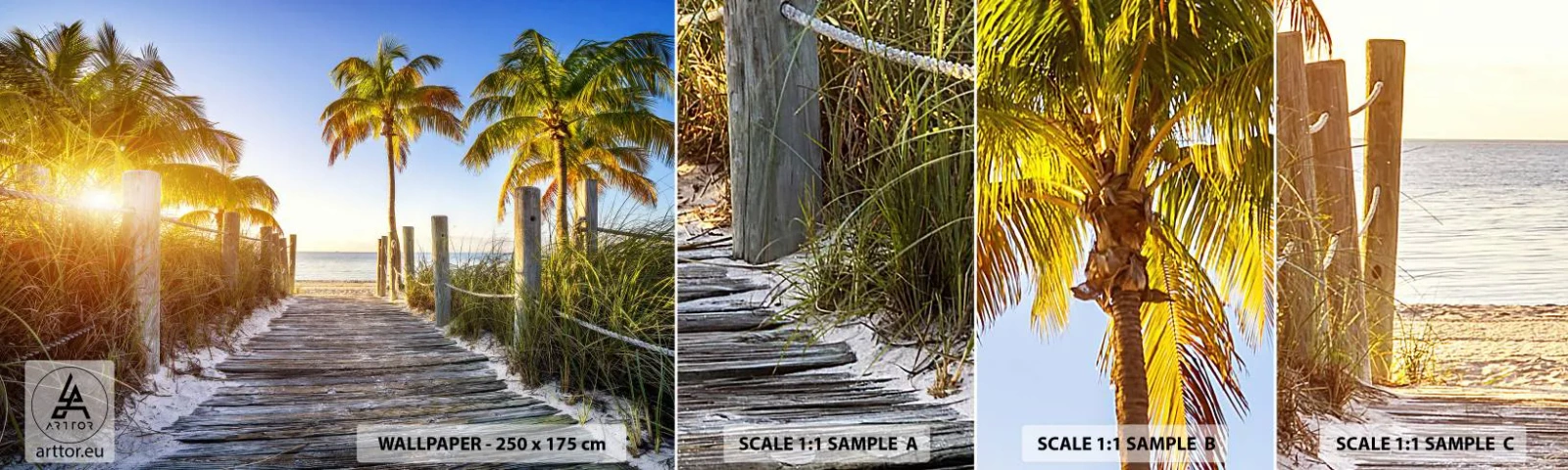 Fototapeten Muster Selbstklebend Deluxe Sticker - Direkt ins Paradies - Landschaft, Kokusnuss-Palme, Strand - 100x30 cm