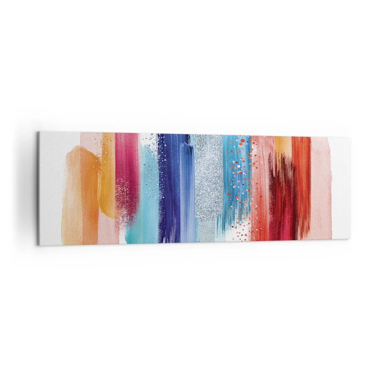 Bild auf Leinwand - Leinwandbild - Bunte Pinselstriche auf weißem Hintergrund - 160x50cm - Auf und ab - Moderne Wanddekoration für Wohnzimmer und Schlafzimmer ARTTOR