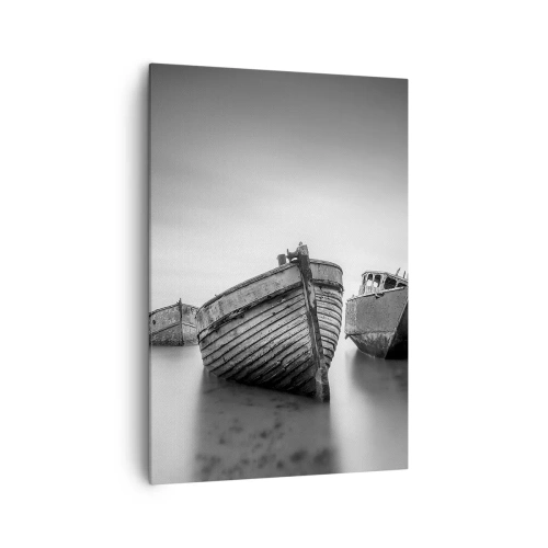 Bild auf Leinwand - Leinwandbild - Verlassene Boote auf ruhigem Wasser - 70x100cm - Nur Erinnerungen ... - Moderne Wanddekoration für Wohnzimmer und Schlafzimmer ARTTOR