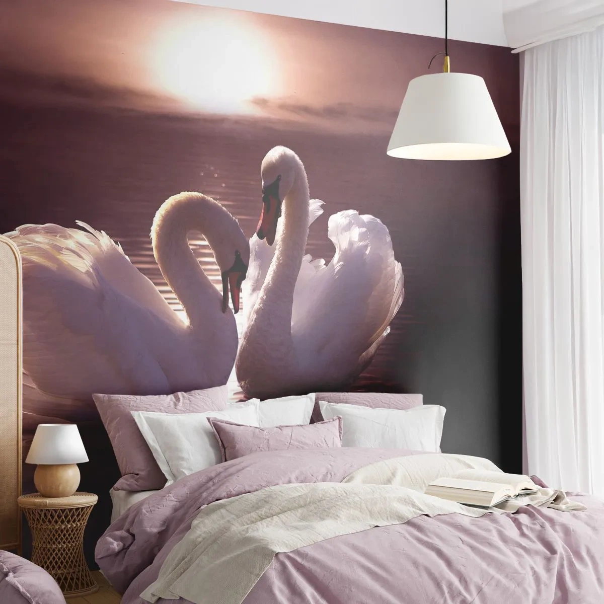 Selbstklebende Fototapete Deluxe Sticker - Bis der Tod uns scheidet - Tiere, Landschaft, Schwäne - 250x175 cm