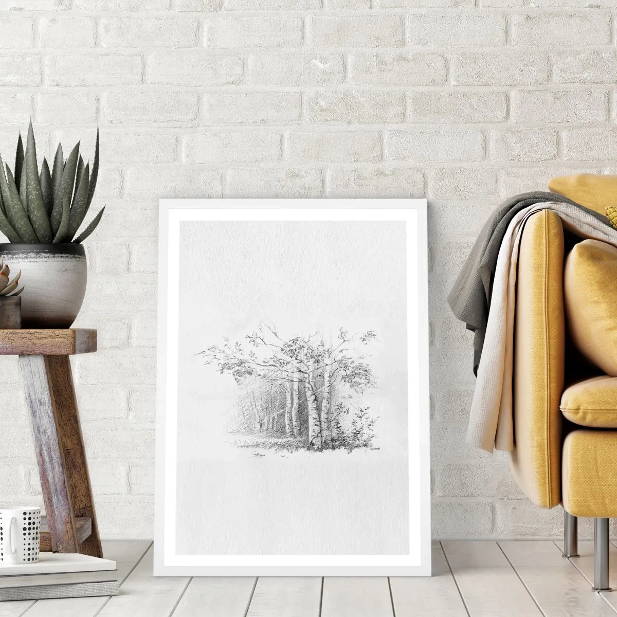 Poster in einem weißen Rahmen - Das Licht des Birkenwaldes - 40x50 cm