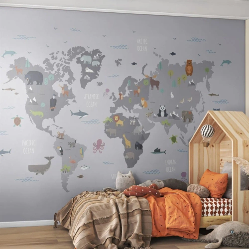 Selbstklebende Fototapete Deluxe Sticker - Sag mir wo du herkommst ... - Weltkarte, Tiere, Kontinente - 400x280 cm