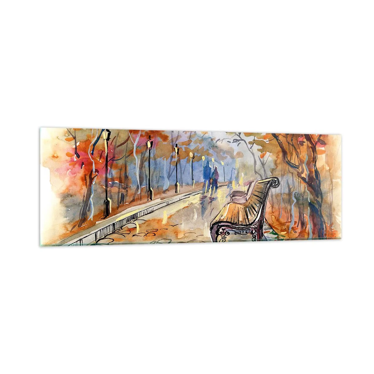 Glasbild - Bild auf glas - Gemeinsam im Herbst wandern - 90x30 cm