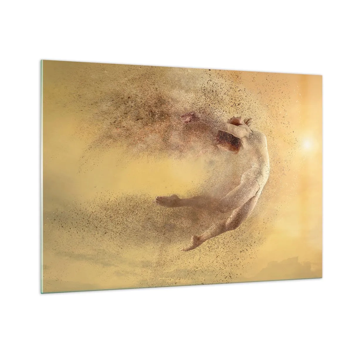 Glasbild - Bild auf glas - Eine Tänzerin in einer dynamischen Komposition vor goldenem Hintergrund - 100x70cm - In tanzender Ekstase - Moderne Wanddekoration für Wohnzimmer und Schlafzimmer ARTTOR