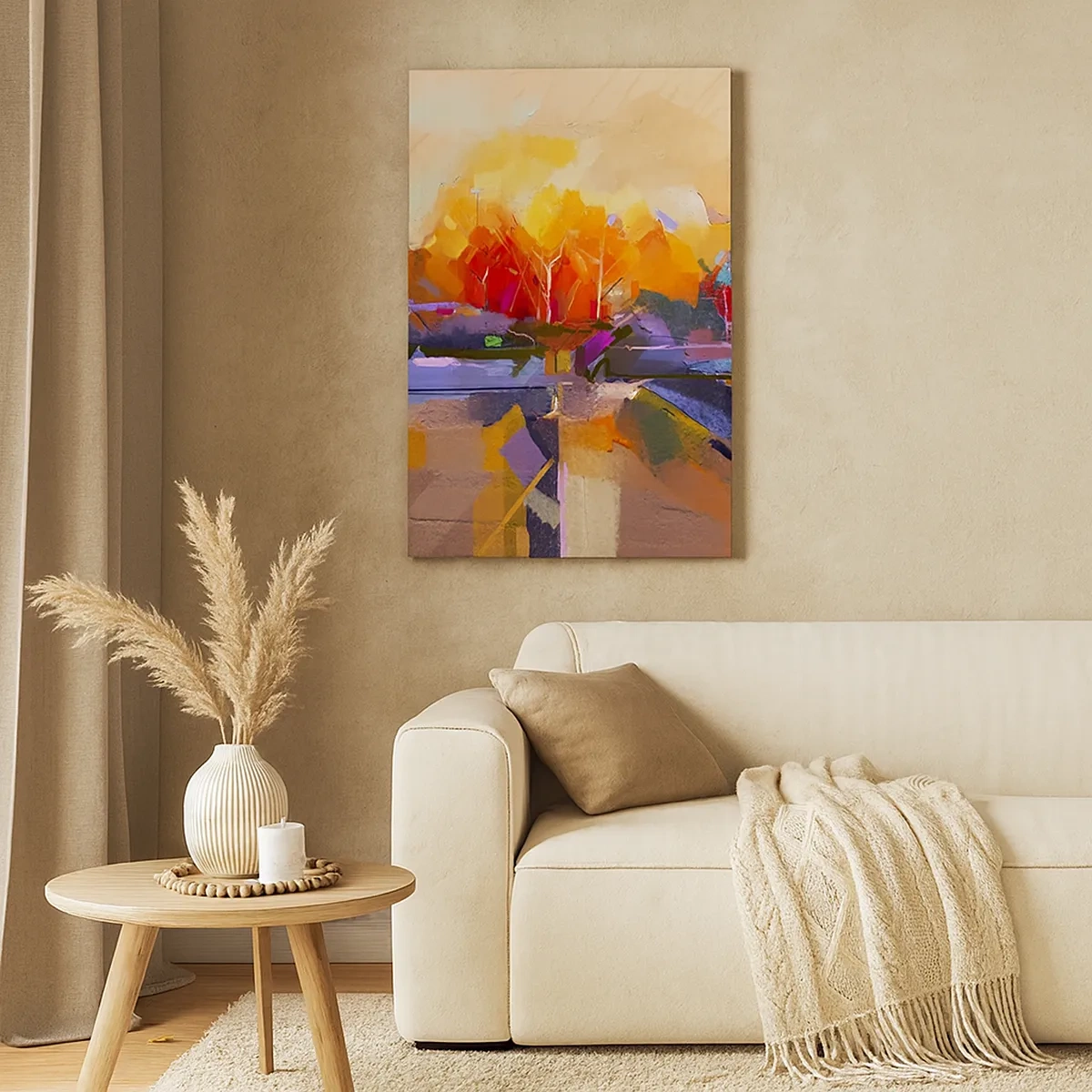 Bild auf Leinwand - Leinwandbild - Eine abstrakte Landschaft mit intensiven Herbstfarben. - 50x70cm - Der Herbst ist geworden - Moderne Wanddekoration für Wohnzimmer und Schlafzimmer ARTTOR