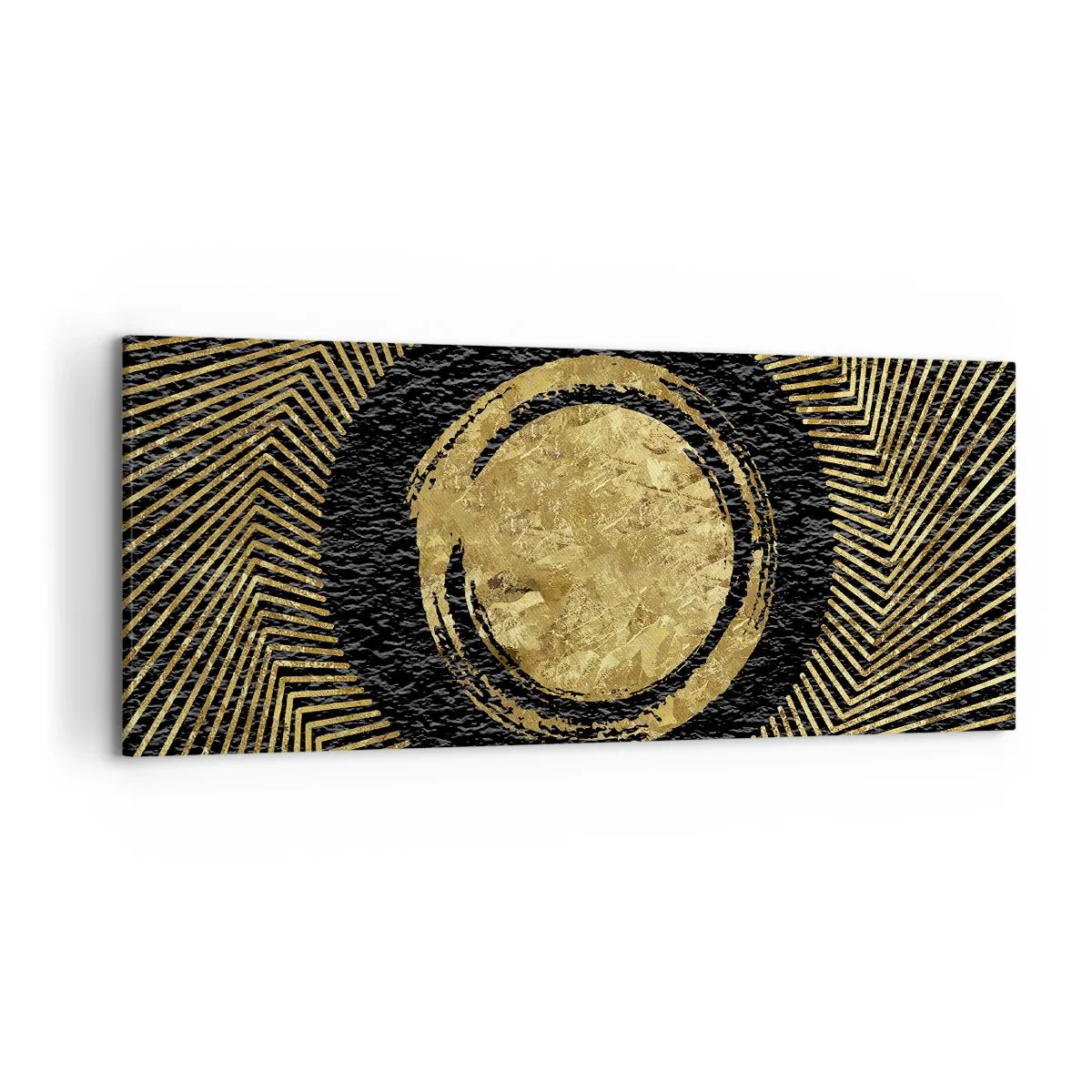 Bild auf Leinwand - Leinwandbild - Geometrische Komposition in Schwarz und Gold mit Strahlen - 120x50cm - Glamour-Komposition - Moderne Wanddekoration für Wohnzimmer und Schlafzimmer ARTTOR