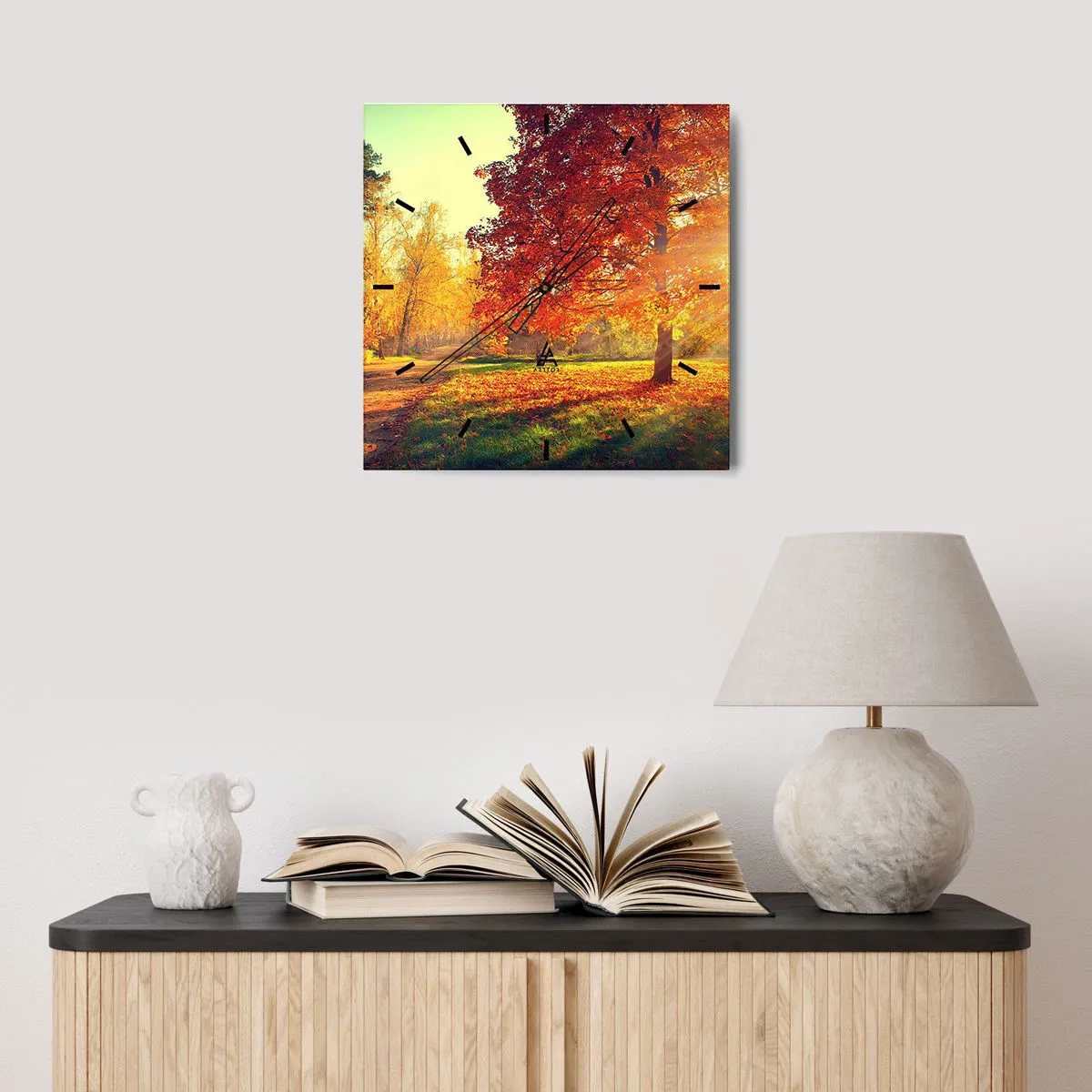 Wanduhr - Glasuhr - Herbstpark im Sonnenlicht - 30x30cm - Unhöflich ist schön - Moderne Wanddekoration für Wohnzimmer und Schlafzimmer ARTTOR